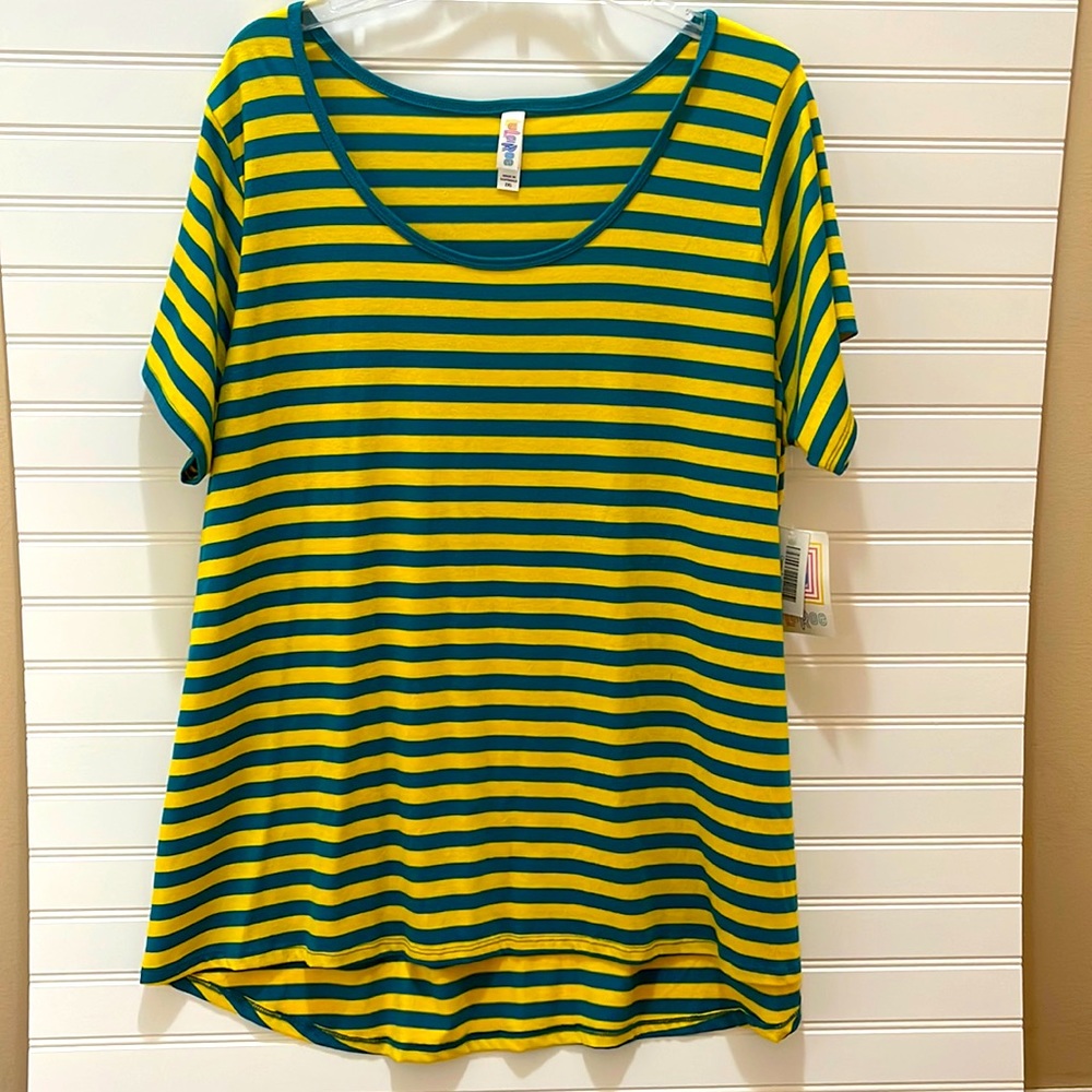 NWT LULAROE 2XL Classic T Horizontal Stripes Green & Yellow